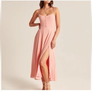 Abercrombie Coral Midi Dress with Ribbon Tie Strap | Size M